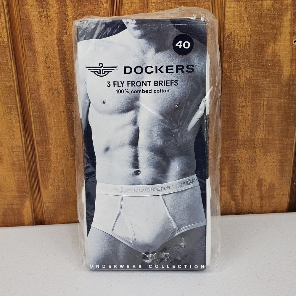 Vintage Dockers Fly Front Brief Mens 40 White Underwear 3 Pack New